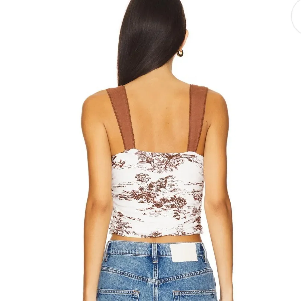Free people Printed 2 Tone Tank in Oak Combo Brown and White size small